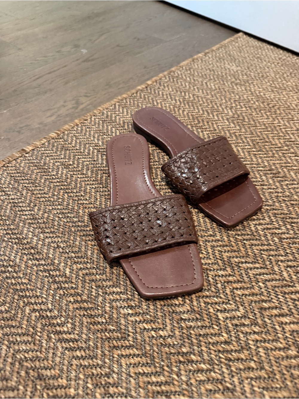 SCHUTZ Brown Woven Slide Sandals
